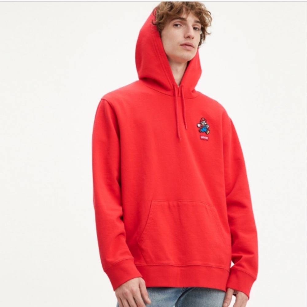 Levis x Super Mario Red Graphic Hoodie Men Sz XL Nintendo Collab Sweatshirt Rare